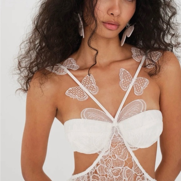 For Love and Lemons Mackenzie Butterfly Lace Slip Cut Out Dress Size Med… - Picture 5 of 14